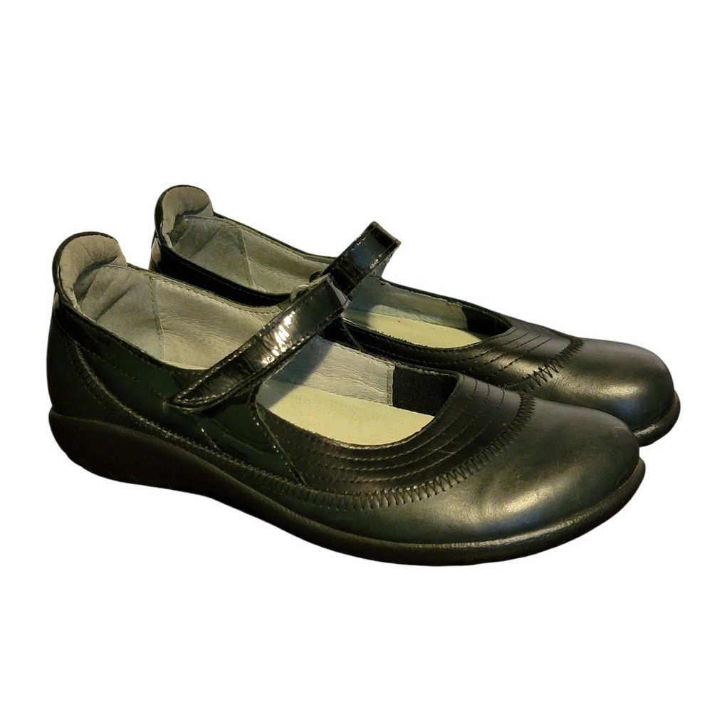 NAOT Kirei Black Leather Mary Jane Shoes Hook and Loop Strap 38 US 7-7.5